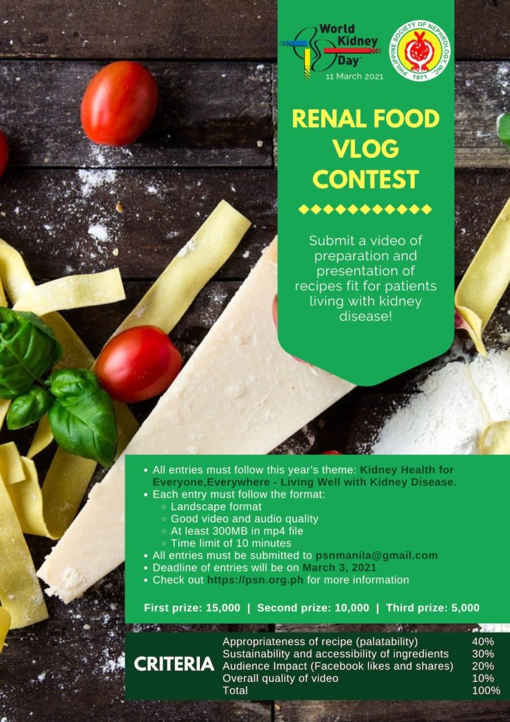 World Kidney Day 2021: Renal Food Vlog and Photo Contest - Philippine  Society of Nephrology