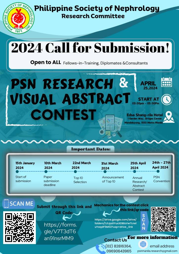 2024 Call for Submission PSN Research & Visual Abstract Contest Philippine Society of Nephrology